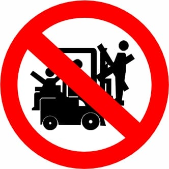 Lifting on Forklifts Prohibited Sticker